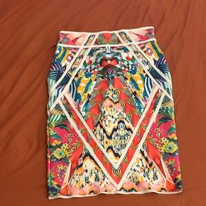 Colorful Geometric Floral Pencil Skirt - Multicolor